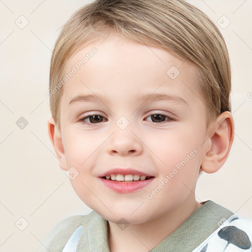 Joyful white child male with short  brown hair and brown eyes