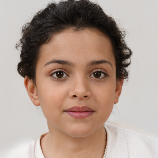 Neutral white child female with short  brown hair and brown eyes