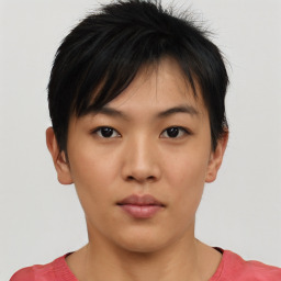 Neutral asian young-adult female with short  black hair and brown eyes