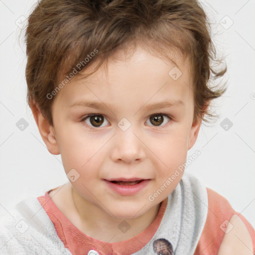 Neutral white child female with short  brown hair and brown eyes