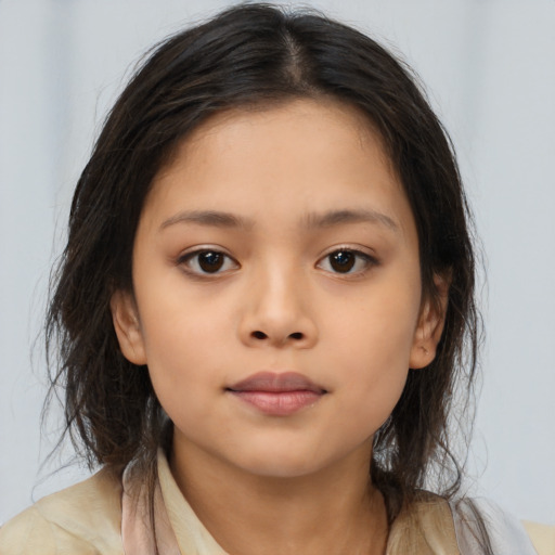 Neutral asian child female with medium  brown hair and brown eyes