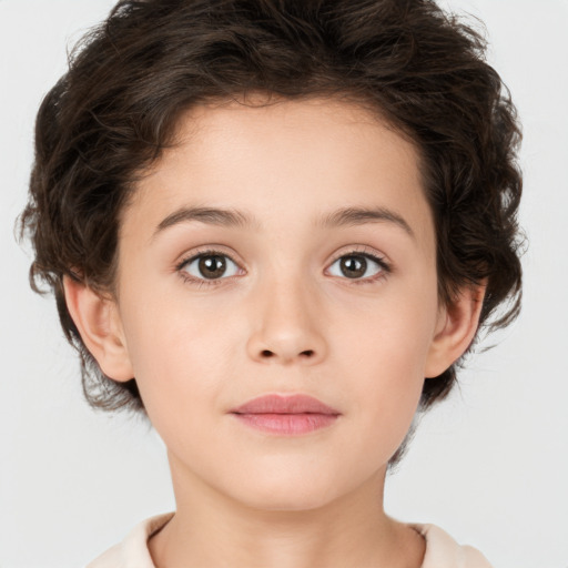 Neutral white child female with medium  brown hair and brown eyes