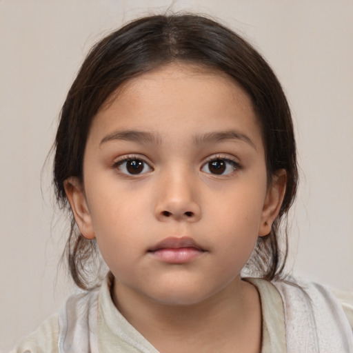 Neutral white child female with medium  brown hair and brown eyes