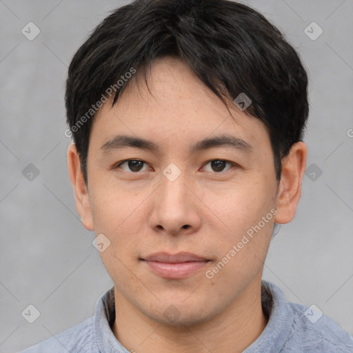 Neutral asian young-adult male with short  brown hair and brown eyes