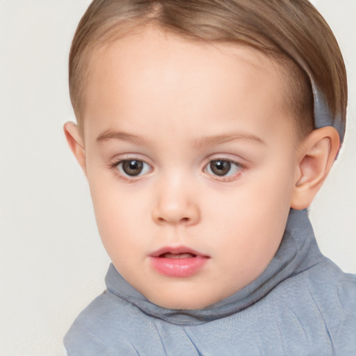 Neutral white child female with short  brown hair and brown eyes