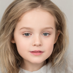 Neutral white child female with medium  brown hair and grey eyes
