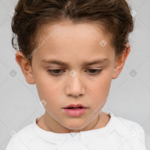 Neutral white child female with short  brown hair and brown eyes