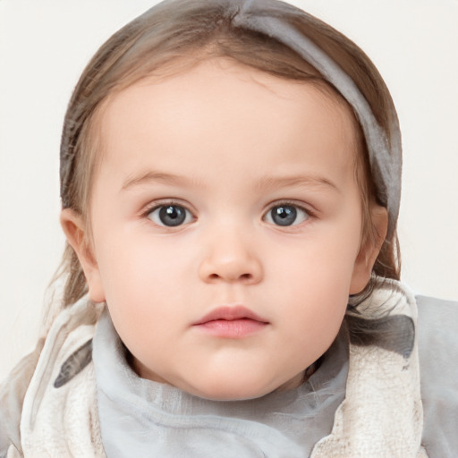 Neutral white child female with medium  brown hair and blue eyes