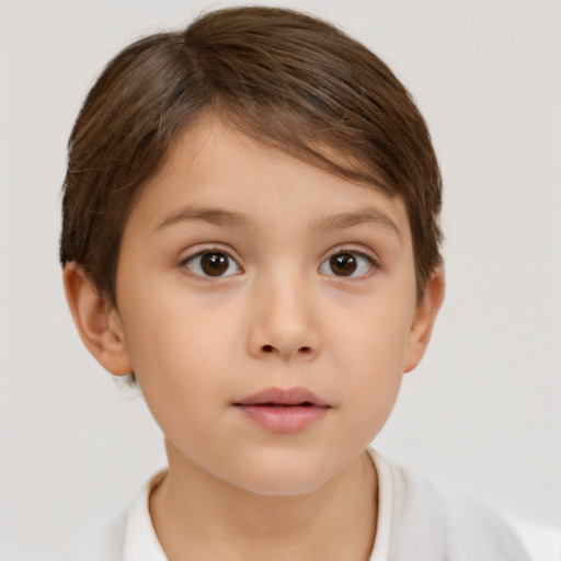 Neutral white child female with short  brown hair and brown eyes