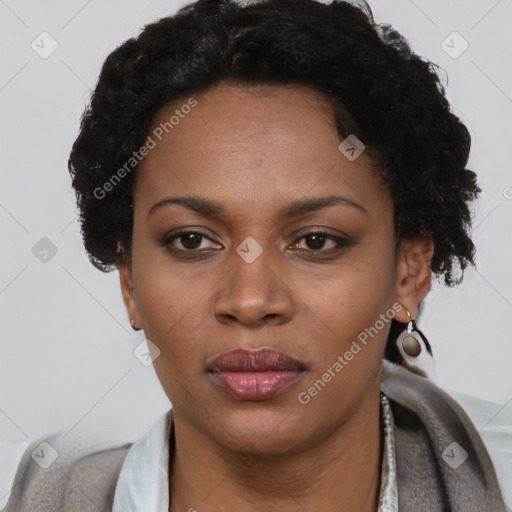 Neutral black young-adult female with short  brown hair and brown eyes