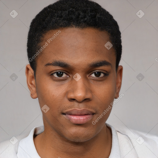 Neutral black young-adult male with short  brown hair and brown eyes