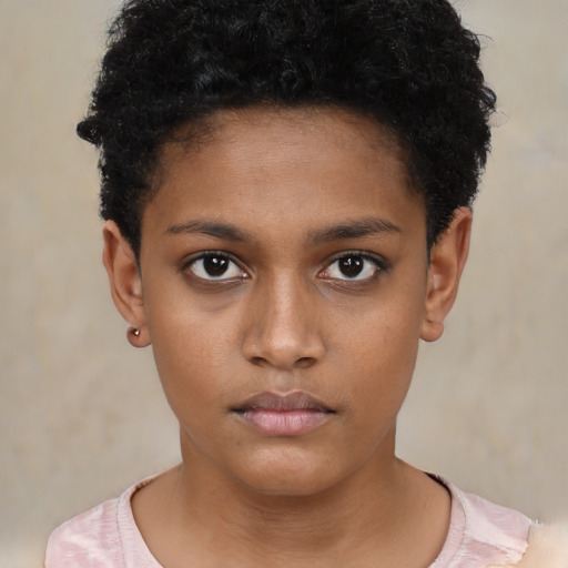 Neutral black child female with short  black hair and brown eyes