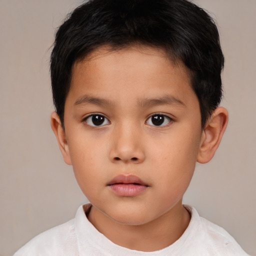 Neutral asian child male with short  brown hair and brown eyes