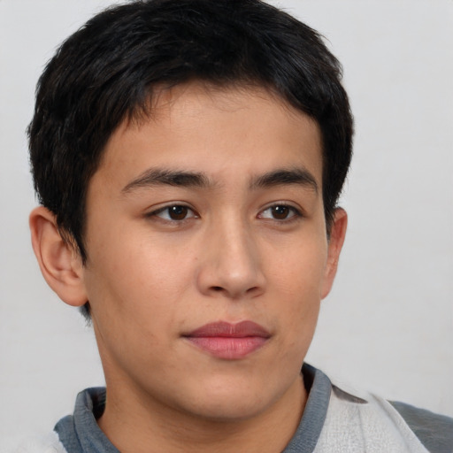 Neutral asian young-adult male with short  brown hair and brown eyes
