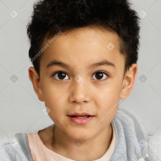 Joyful white child male with short  brown hair and brown eyes