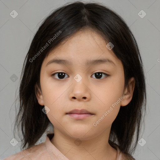 Neutral white child female with medium  brown hair and brown eyes