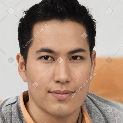 Neutral asian young-adult male with short  brown hair and brown eyes