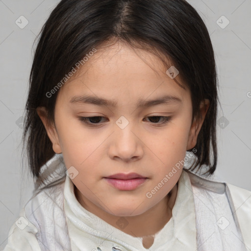 Neutral white child female with medium  brown hair and brown eyes