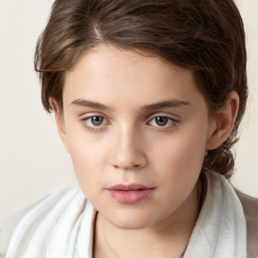 Neutral white child female with medium  brown hair and brown eyes