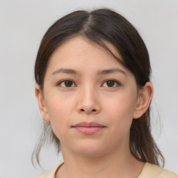 Neutral asian young-adult female with medium  brown hair and brown eyes