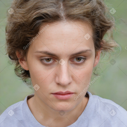 Neutral white young-adult female with short  brown hair and brown eyes