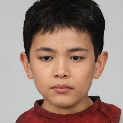 Neutral asian child male with short  brown hair and brown eyes