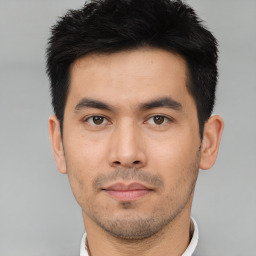 Neutral asian young-adult male with short  black hair and brown eyes