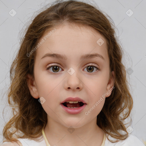 Neutral white child female with medium  brown hair and brown eyes