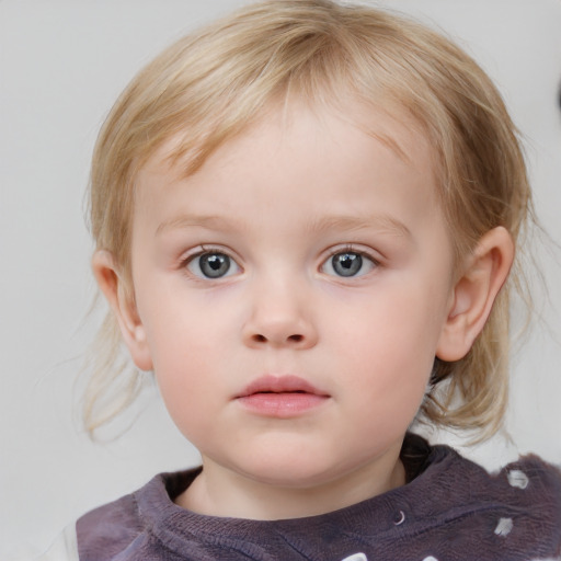 Neutral white child female with medium  brown hair and blue eyes