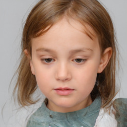 Neutral white child female with medium  brown hair and blue eyes