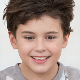 Joyful white child male with short  brown hair and brown eyes