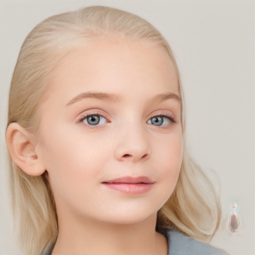 Neutral white child female with medium  blond hair and blue eyes