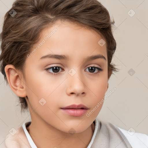 Neutral white child female with medium  brown hair and brown eyes