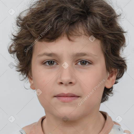 Neutral white child female with short  brown hair and brown eyes