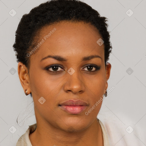 Neutral black young-adult female with short  brown hair and brown eyes