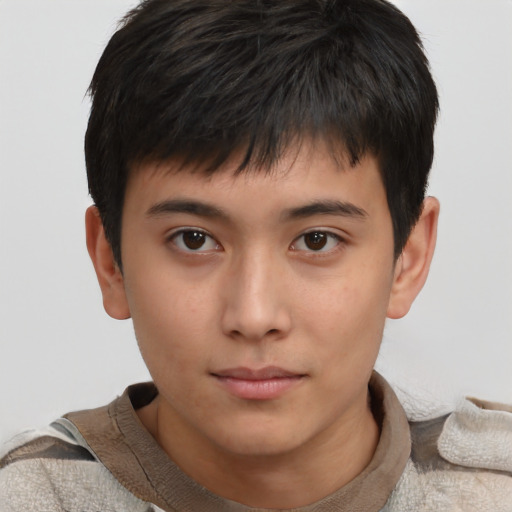 Neutral asian child male with short  brown hair and brown eyes