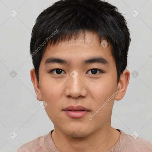 Neutral asian young-adult male with short  brown hair and brown eyes