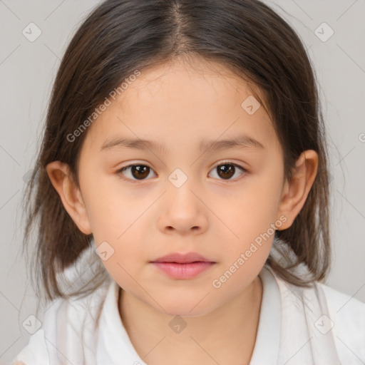 Neutral white child female with medium  brown hair and brown eyes