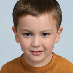 Joyful white child male with short  brown hair and brown eyes