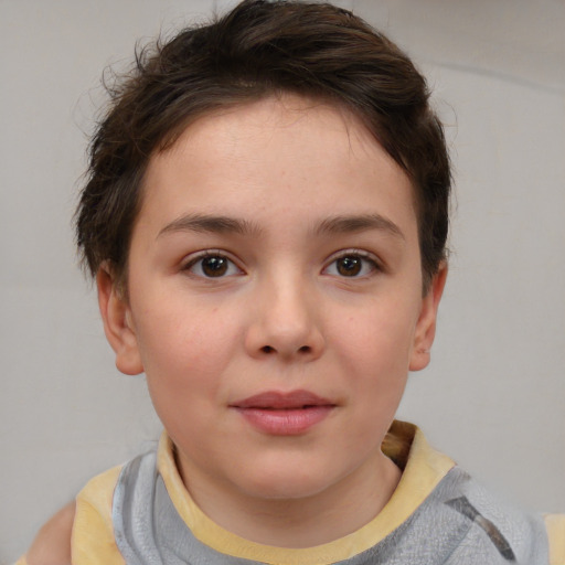 Neutral white child female with short  brown hair and brown eyes