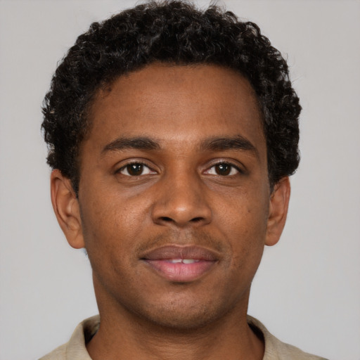 Neutral black young-adult male with short  brown hair and brown eyes