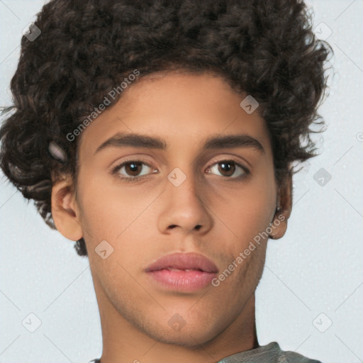 Neutral latino young-adult male with short  brown hair and brown eyes