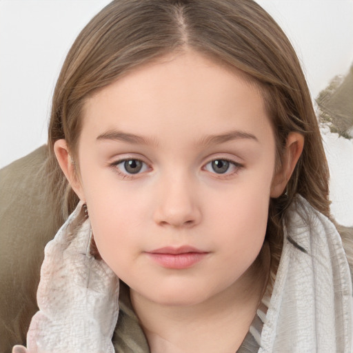 Neutral white child female with medium  brown hair and brown eyes