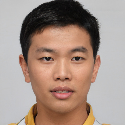 Neutral asian young-adult male with short  brown hair and brown eyes