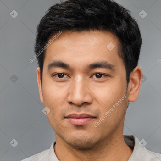 Neutral asian young-adult male with short  black hair and brown eyes