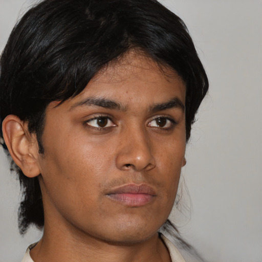 Neutral asian young-adult male with medium  black hair and brown eyes