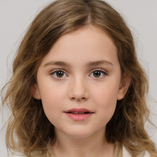 Neutral white child female with medium  brown hair and brown eyes