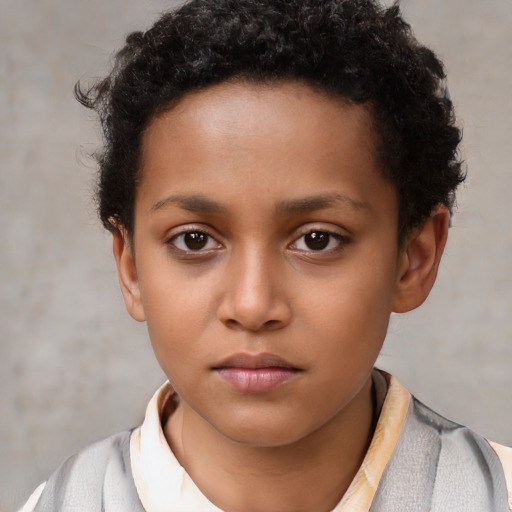 Neutral black child female with short  brown hair and brown eyes