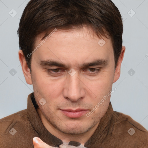 Neutral white adult male with short  brown hair and brown eyes