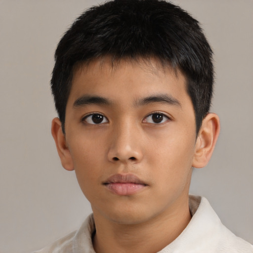 Neutral asian young-adult male with short  brown hair and brown eyes